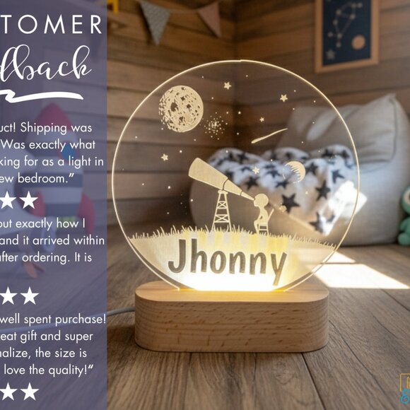 Custom Star Telescope LED Sign | Personalized Bedroom Cloud Light for Boys - Picture 7 of 8